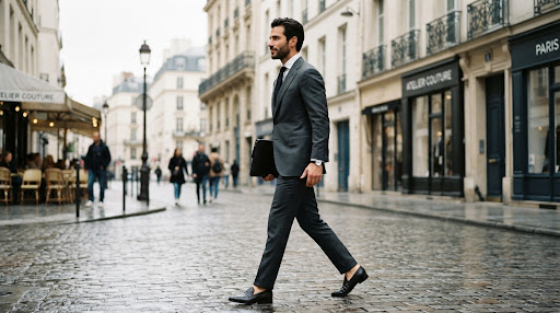 Veste de costume avant et après ajustement des épaules et cintrage.